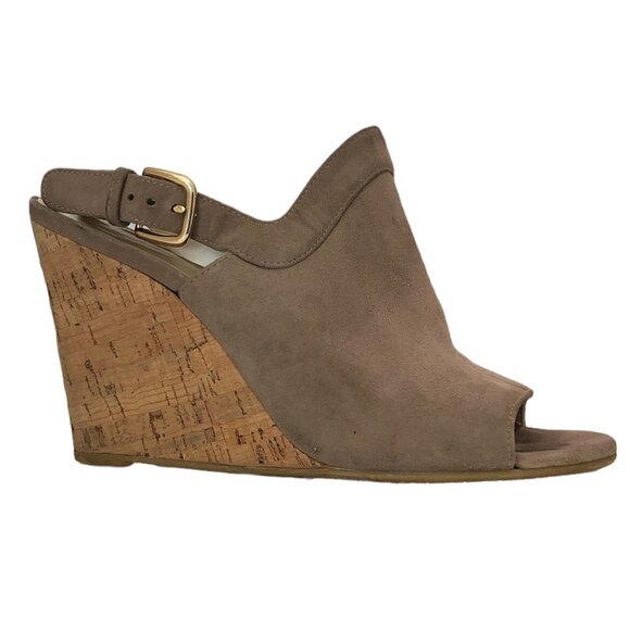 STUART WEITZMAN Wedge Sandals Women's Size 8 Taupe Slingback Shoe Liner - Picture 1 of 12